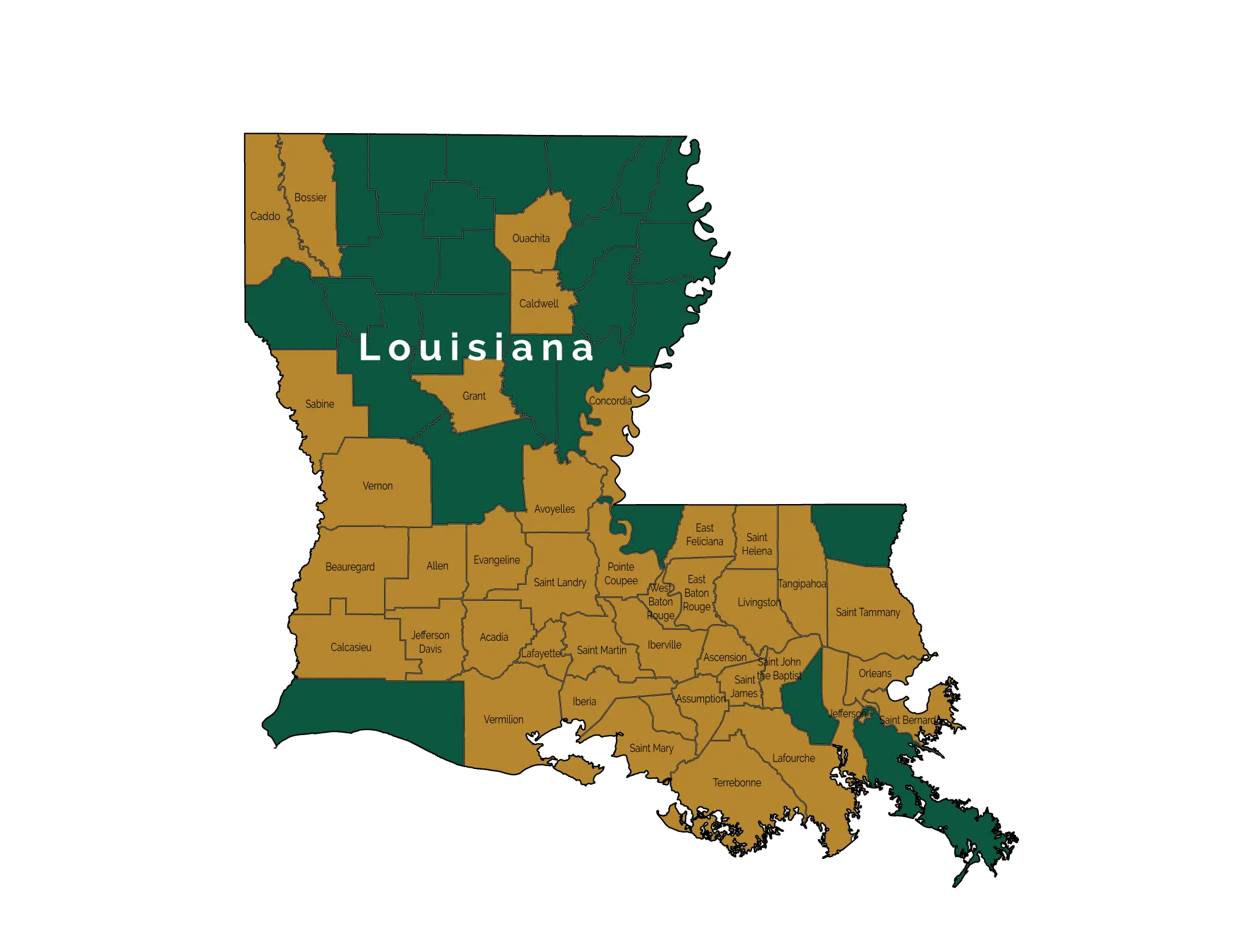 Acadian Ambulance's Louisiana service area map as of October 2026