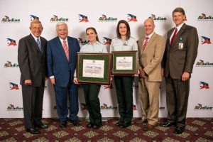 Pictured L-R: Keynote Speaker Lou Holtz, Acadian Chairman & CEO Richard Zuschlag, Paramedic of the Year Sarah Young, EMT of the Year Allison Salamoni, Acadian Chief Medical Director Dr. Chuck Burnell and Acadian Ambulance President Jerry Romero