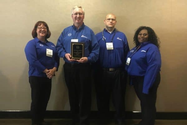 The ESOP Association Southwest Chapter presented Acadian with the Communication Excellence Award for Best Intranet. Pictured from left are Employee Owners Hope Lewis, Harry Murphy, Clinton Blades and Latashia Swinton.