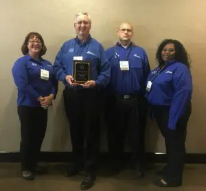 The ESOP Association Southwest Chapter presented Acadian with the Communication Excellence Award for Best Intranet. Pictured from left are Employee Owners Hope Lewis, Harry Murphy, Clinton Blades and Latashia Swinton.