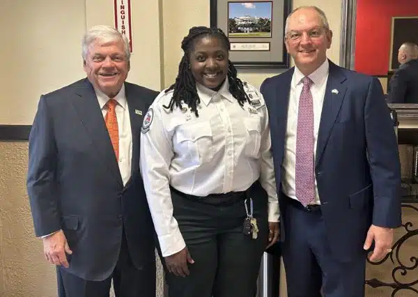 Photo of Acadian Chairman & CEO Richard Zuschlag, Operations Manager Keisha Sparks, Governor John Bel Edwards