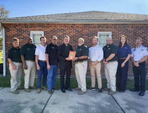 Acadian Ambulance and Youngsville Fire Department donate AED to St. Anne Catholic Church